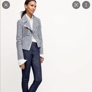 J. Crew Gingham Linen-blend Moto Jacket - EUC